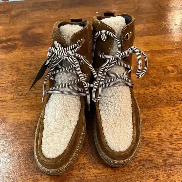 New Aquatalia Taelyn Suede Shearling Bootie Walnut Caramel size 5.5 - Picture 4 of 10